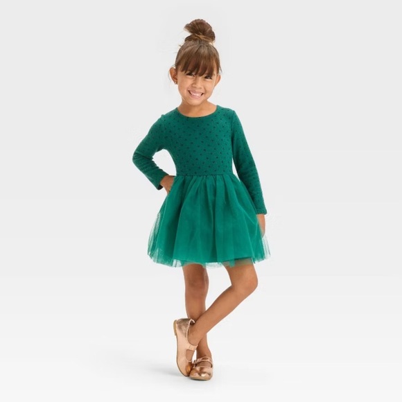 Cat & Jack Other - KIDS: Cat & Jack Green Long Sleeve Knit Tulle Dress